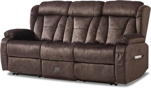 Miniatura 13 de Sofá biplaza reclinable manual de 110 pulgadas, sillón reclinable de 4 asientos con consola, mesa plegable y salidas integradas, sofá reclinable