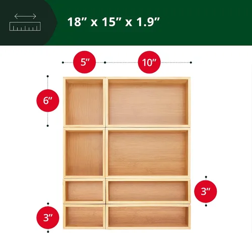 Miniatura 2 de ROYAL CRAFT WOOD Caja organizadora de cajones de bambú de lujo, juego de papeleras, organizador de cajones multiusos para cocina, baño, escritorio
