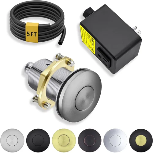BESTILL Kit de Interruptor de Aire para Triturador de Basura - Certificado UL, Latón 2.95" Corto para Parte Superior del Fregadero, Botón de Níquel