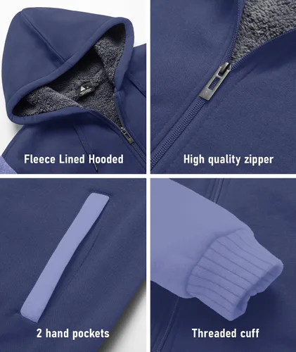 Miniatura 66 de SCODI Sudaderas con capucha para hombre, forro polar pesado, cremallera completa, forro de sherpa grueso, chaqueta con capucha