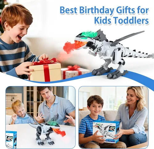 Miniatura 5 de Juguetes de dinosaurio para niños de 3 a 5 años, juguete eléctrico de dinosaurio caminante con respiración de fuego, espray de niebla y sonidos