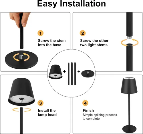 Miniatura 6 de Lámpara de mesa inalámbrica de metal, lámpara de batería recargable de 5000 mAh con 3 secciones de altura ajustable (8.8 a 20 pulgadas), control