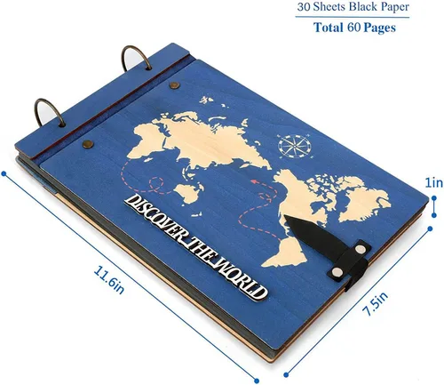 Miniatura 2 de ZEEYUAN Regalo del Día del Padre de Esposa/Hija/Hijo Álbum de Libro de Recortes de Madera Mapa del Mundo Diario de Viaje Libro de Recortes Nuestro