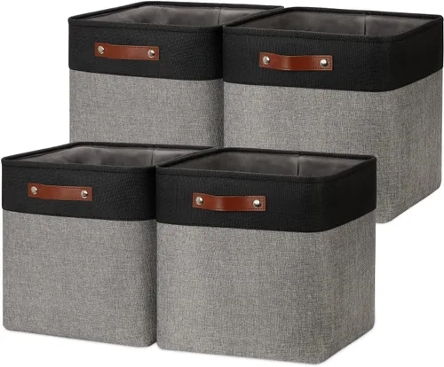 Miniatura 66 de DULLEMELO Juego de 4 cubos de almacenamiento, cesta de almacenamiento de tela para estantes, armario, cuarto del bebé, almacenamiento de juguetes