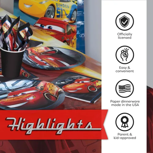 Miniatura 5 de Decoraciones de Cumpleaños de Disney Cars Decoraciones de Cumpleaños de Lightning McQueen Sirve para 16 Bandera, Mantel, Platos, Servilletas