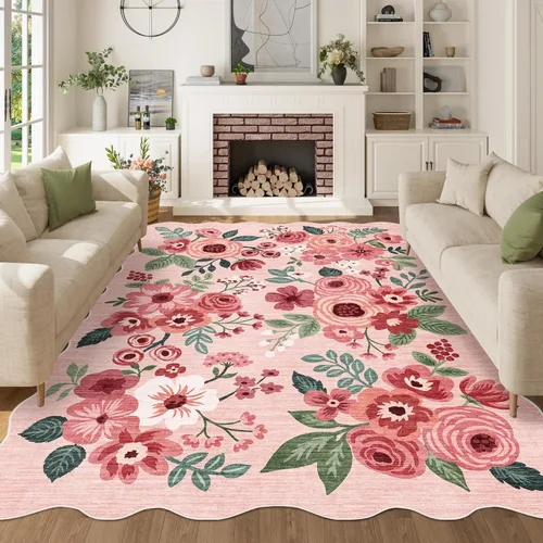 Miniatura 212 de DUKINO Alfombra de área de 6 x 9 pies, alfombra floral para sala de estar, ligera, antideslizante, lavable, alfombra de interior de pelo bajo