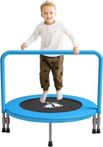RAVS 36" Toddler Trampoline for Kids Ages 1-6 with Thick Safety Pad Adjustable Foam Handle Easy Assembly Foldable Mini Kids Rebounder Baby Azul