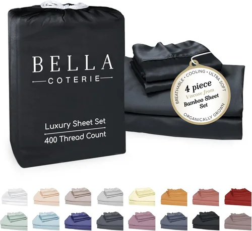 Bella Coterie - Juego de sábanas de viscosa de bambú de lujo tamaño Queen | 100% cultivado orgánicamente | Ultra suave | Refrescante para personas