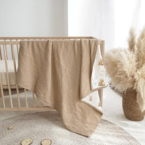 Miniatura 4 de lulumoon Manta de muselina neutra para bebé, ropa de cama de algodón transpirable para cuna para niños pequeños, 4 capas suaves y ligeras