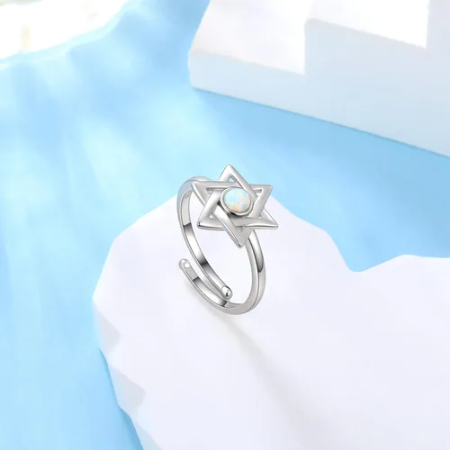 Miniatura 22 de Jewmon Anillo de plata de ley con estrella de David para mujer – Anillo ajustable Magen David – Amuleto Wicca – Regalos judíos