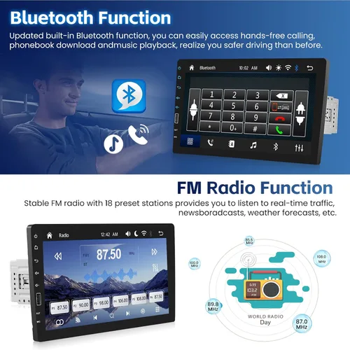 Miniatura 4 de Radio AM de 9 pulgadas de un solo DIN para automóvil con Carplay inalámbrico Android Auto, pantalla táctil IPS estéreo para automóvil con enlace