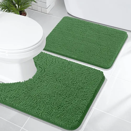 Miniatura 68 de OLANLY Juego de alfombras de baño de 2 piezas, alfombras de baño de chenilla suave y absorbente y alfombra de contorno en forma de U para inodoro