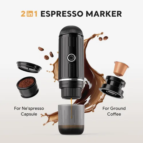 Miniatura 5 de Cafetera eléctrica portátil para café molido y cápsulas NS, tecnología de calentamiento rápido con USB-C, perfecta para RV, senderismo, camping