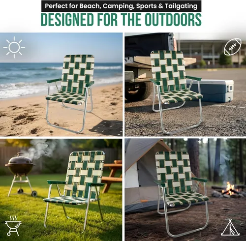 Miniatura 6 de Silla de césped plegable de aluminio al aire libre de Lawn Chair USA Sillas con correas resistentes para acampar, deportes, playa, jardín