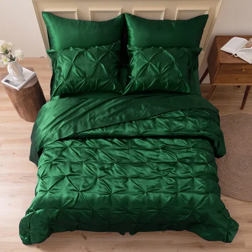 Miniatura 15 de MR&HM Juego de ropa de cama con edredón satinado King de 7 piezas - Juego de cama lujoso con pliegues, con edredón, sábana plana, sábana ajustada