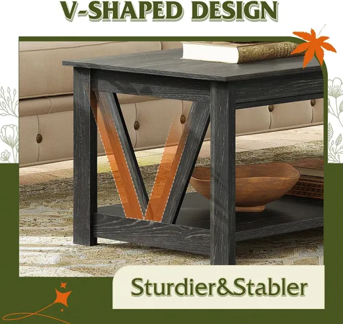 Miniatura 6 de WLIVE Mesa de Centro, Mesa de Centro Estilo Granja de 43" con Estante de Almacenamiento y Soporte Resistente en Forma de V, Mesa Central de Madera
