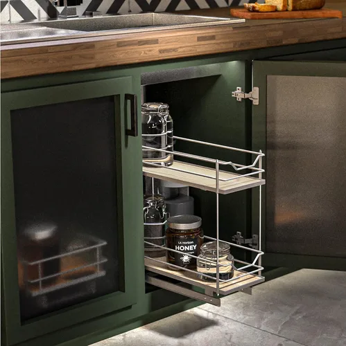Miniatura 2 de Home Zone Living Organizador extraíble para gabinete de cocina con 2 niveles de almacenamiento para fácil acceso, 7.5"An x 20"Pr, níquel satinado