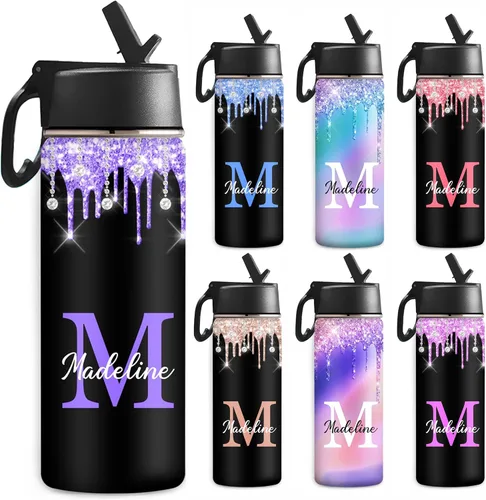 Miniatura 13 de Botella de agua personalizada, botella de agua deportiva personalizada con nombre, botella de acero inoxidable aislada al vacío con tapa