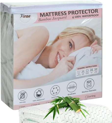 Protector de colchón impermeable jacquard de bambú de lujo, ultrasuave, transpirable y silencioso, barrera 100% líquida para manchas y derrames,