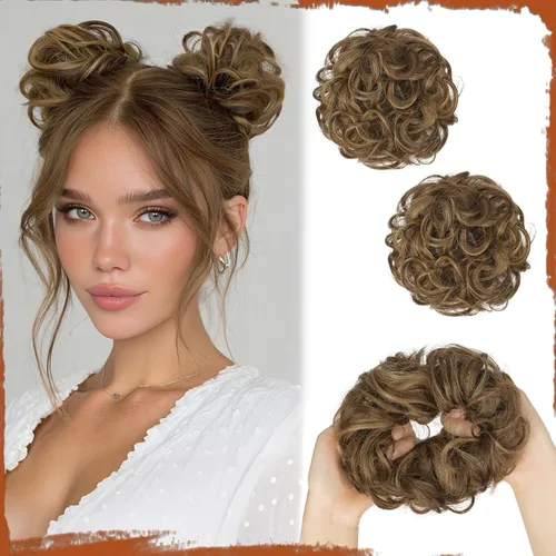 Miniatura 41 de Sofeiyan 2 piezas de extensión de cabello rizado ondulado en forma de moño desordenado, mini moño desordenado con banda elástica, peluca sintética