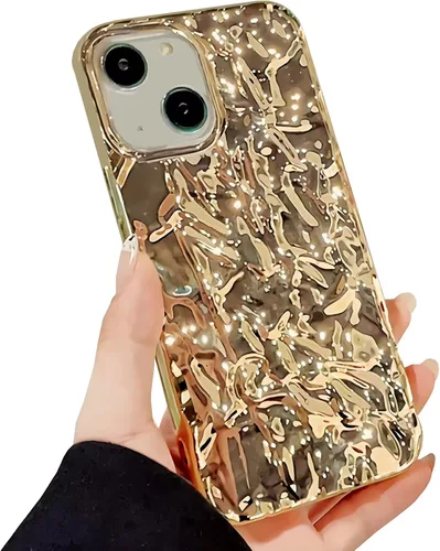 Miniatura 22 de Funda compatible con iPhone 14 Pro, Diseño Lindo de Lujo con Papel de Estaño Plisado, Fundas de Teléfono de Moda para Mujeres, Electrochapado