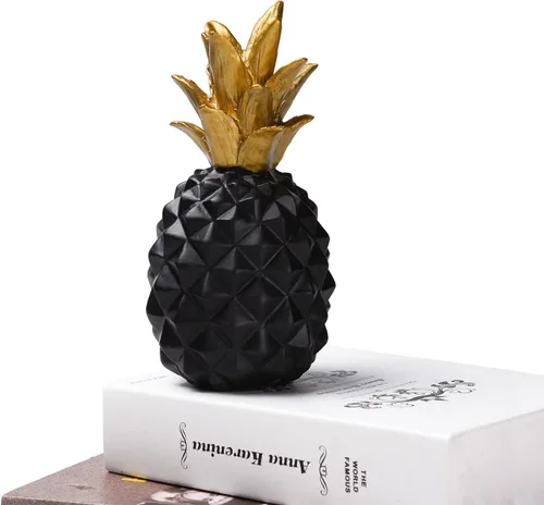 Miniatura 4 de BRABUD Estatua de piña de resina negra y dorada, estilo moderno y simple, escultura de arte, sala de estar, dormitorio, oficina, escritorio, porche