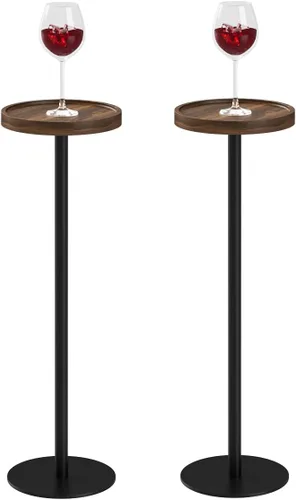 Miniatura 12 de Mesa de bebida, mesa auxiliar de pedestal pequeña, mesa de cóctel redonda, mesa auxiliar circular con base de metal, para espacios pequeños
