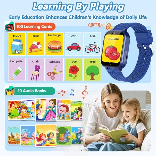 Miniatura 8 de Reloj inteligente para niños, regalo para niños de 3 a 12 años, 2 protectores de pantalla, 26 juegos de rompecabezas, cámara HD, video, reproductor