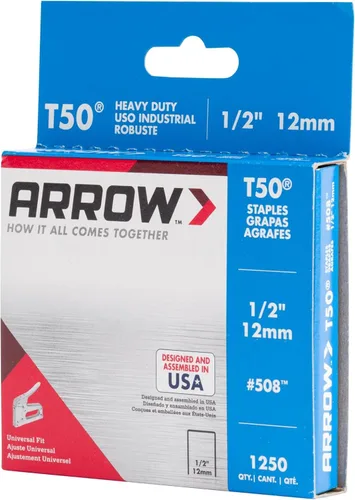 Miniatura 6 de Arrow 508 Heavy Duty T50 Longitud de pierna de 1/2 pulgada, corona de 3/8 pulgadas, grapas para tapicería, construcción, muebles, manualidades, 1250