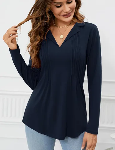 Miniatura 4 de Kistore Womens Long Sleeve Golf Polo Shirts V Neck Lapel Collared Tunic Blouses Loose Casual Breathes Work Tops