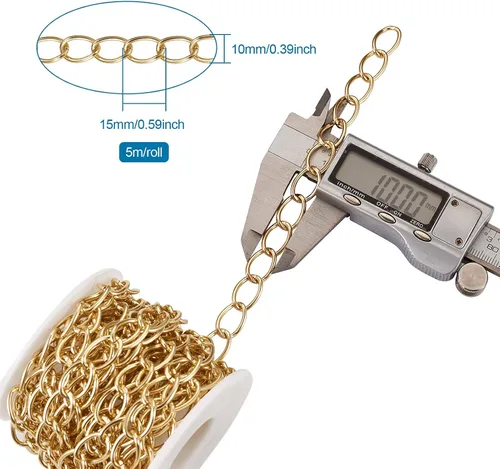 Miniatura 6 de FASHEWELRY Cadena de eslabones de aluminio de 16.4 pies sin soldar, rollo de cadenas de eslabones dorados con carrete para hacer collares, joyas