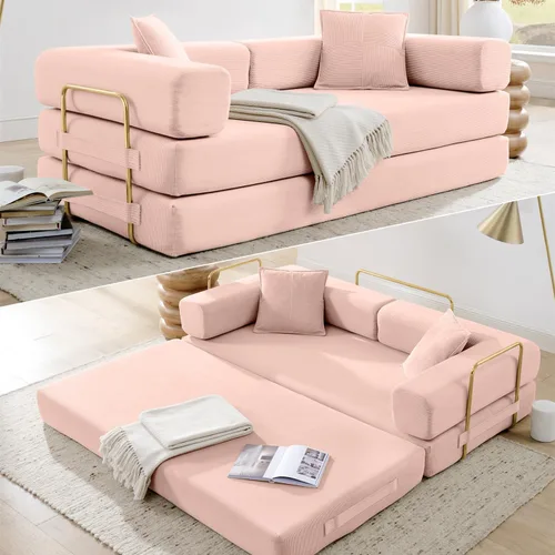 Miniatura 17 de HANXIN Sofá cama convertible de 78 pulgadas, sofá cama plegable con marco de forma fija, sofá biplaza sin hueso futón con cama extraíble, no Beige