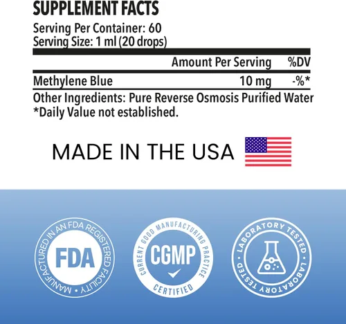 Miniatura 4 de Solución de gotas azul de metileno al 1% – Grado farmacéutico azul de metileno, fórmula a base de agua de alta pureza Frasco cuentagotas de 2.1 fl