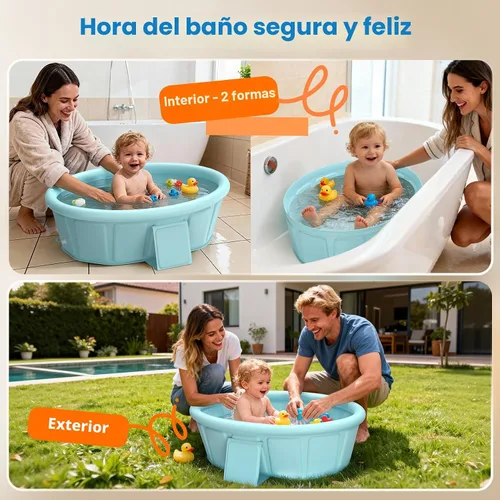 Miniatura 5 de Bañera para bebé con borde superior inflable, bañera infantil extra estable, plegable y portátil para la hora del baño del bebé, diseño sin