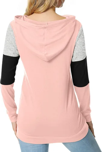 Miniatura 4 de CATHY Sudadera casual con cordón para mujer manga larga bloque de color sudadera con capucha y bolsillo