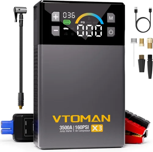 Miniatura 10 de VTOMAN Arrancador de salto X3 con compresor de aire, batería de coche portátil de 3500 A (motores diésel de 9 L/8.5L) con inflador de neumáticos