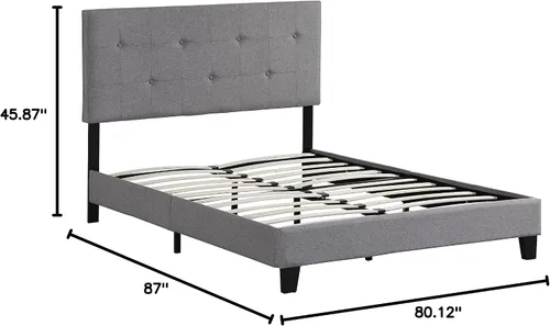 Miniatura 2 de Base de cama tamaño King, moderna cama tapizada con cabecero, base de cama pesada con soporte de listones de madera, fácil montaje, no necesita