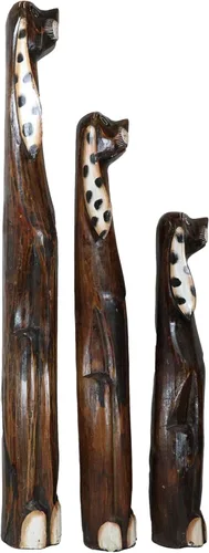 Ebros Gift Balikraft - Juego de 3 figuras decorativas de madera tallada a mano, grandes orejas de polkadot, perro canino, familia, 38.5 pulgadas de