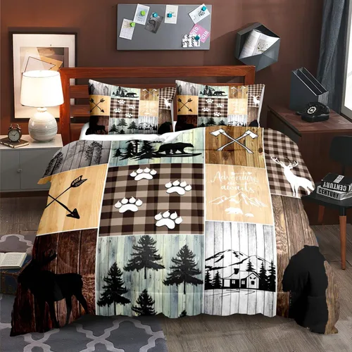Miniatura 25 de LUVIVIHOME Juego de edredón de 3 piezas con diseño de osos negros y ciervos tamaño King, con estampado de alces, alces, patos Mallard, animales Oso