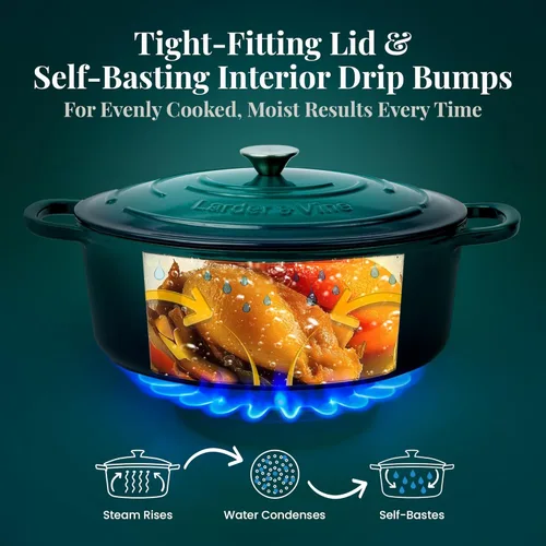 Miniatura 7 de Larder & Vine Olla holandesa de hierro fundido esmaltado de 8 cuartos con tapa, para hornear pan, compatible con todas las placas de cocción y apta