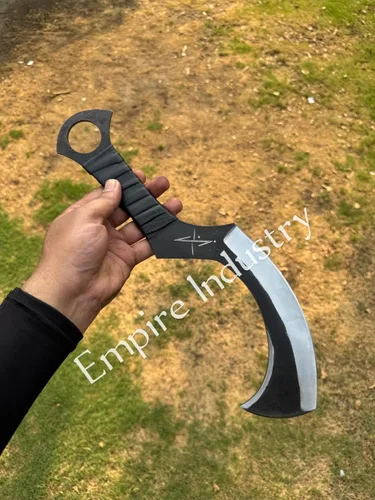 Miniatura 2 de Empire Industry - Caza de acero J2 hecha a mano personalizada de 15 pulgadas de largo Egytian Mini Khopesh con funda de cuero, agarre envuelto