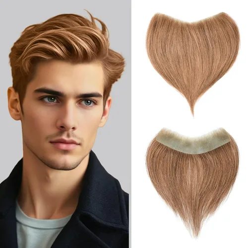 Miniatura 13 de Extensión frontal de cabello rubio claro para hombres, extensión de cabello lacio con pérdida de línea de cabello humano con cinta adhesiva