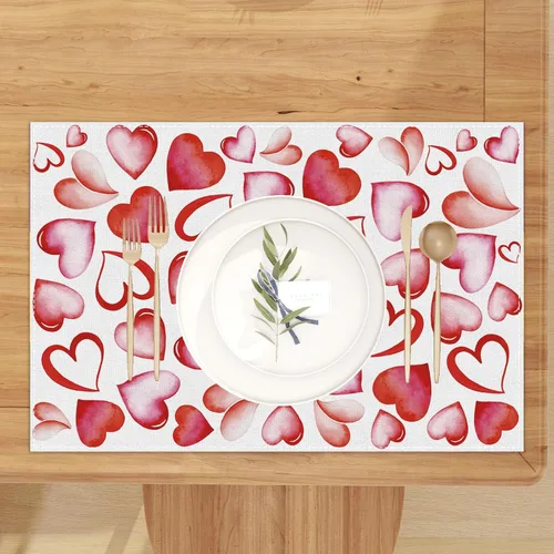 Miniatura 3 de Juego de 4 manteles individuales con diseño de corazón de acuarela para el día de San Valentín, decoración para mesa de casa de campo, Día
