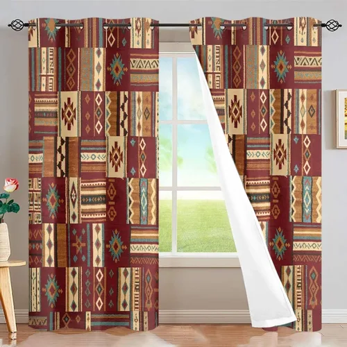 Miniatura 51 de Dreaweet African Tribal Blackout Curtains 63 Inch Long 2 Panels Set Bohemian Ethnic Geometric Grommet Top Thermal Insulated Curtains for Living Room
