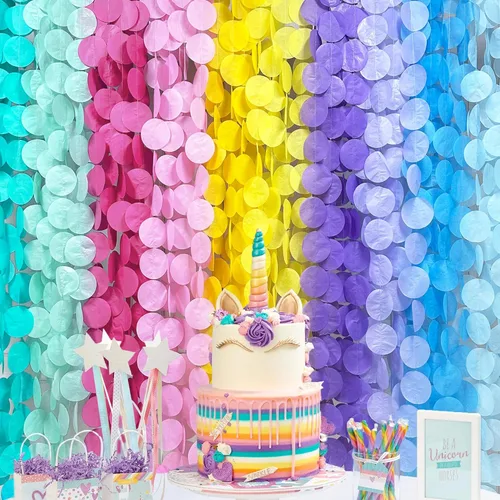 Decoraciones de fiesta pastel de 256 pies, serpentina de telón de fondo de círculos grandes con puntos, papel de seda pastel, lunares, cortina Ombre