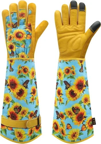 DLY Guantes de jardinería para mujeres, guantes para rosas resistentes a espinas, guantes largos de jardín para mujeres, guantelete de cuero vacuno