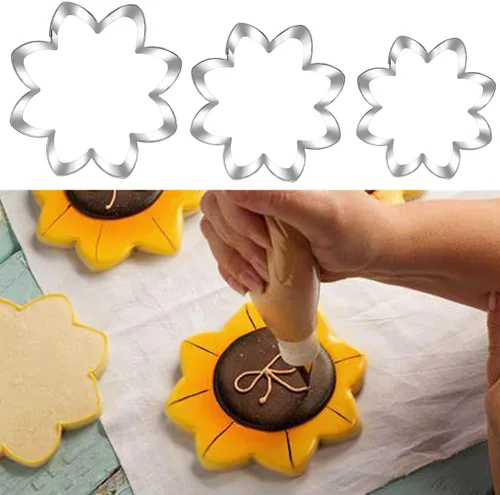 Miniatura 8 de Juego de cortadores de galletas de girasol, tamaño 3.8 pulgadas, 3.1 pulgadas, 2.6 pulgadas, 3 piezas, cortadores de galletas para decoración