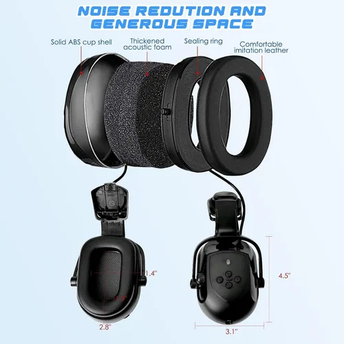 Miniatura 7 de Aolamegs Orejeras con Bluetooth para casco duro, NRR de 26 db, con cancelación de ruido, orejeras para llamadas, música, protección auditiva