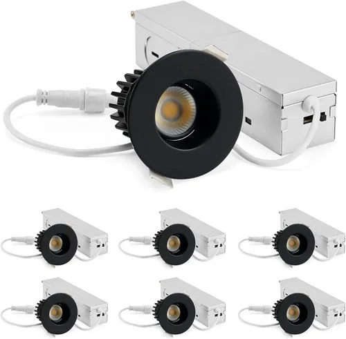 ZYC Iluminación LED empotrable pequeña de 2 pulgadas, paquete de 6 unidades, cardán empotrado negro sin lata, foco giratorio limitado, regulable, 5