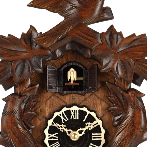 Miniatura 4 de Kintrot – Reloj de cuco, reloj de pared artesanal de madera de bosque negro tradicional con péndulo de hoja de arce, cuarzo, 12 melodías, sensor